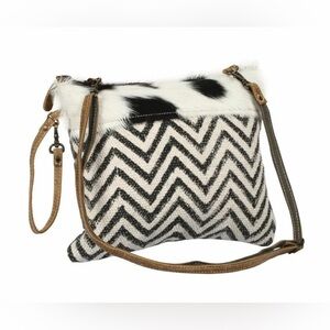 Myra Bags Women’s Grandiose Up cycled Material Hair-on Crossbody Purse EUC